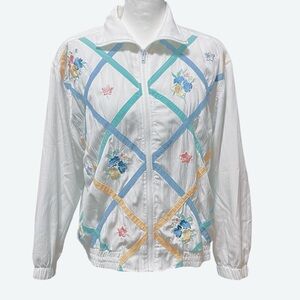 Vintage Alfred Dunner Ribbon Lattice Jacket | Embroidered Floral Windbreaker 12P